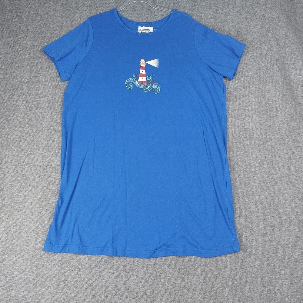 ANTHONY RICHARDS WOMENS BLUE LIGHT HOUSE SHORT SLEEVE SLEEP SHIRT NIGHT GOWN XL